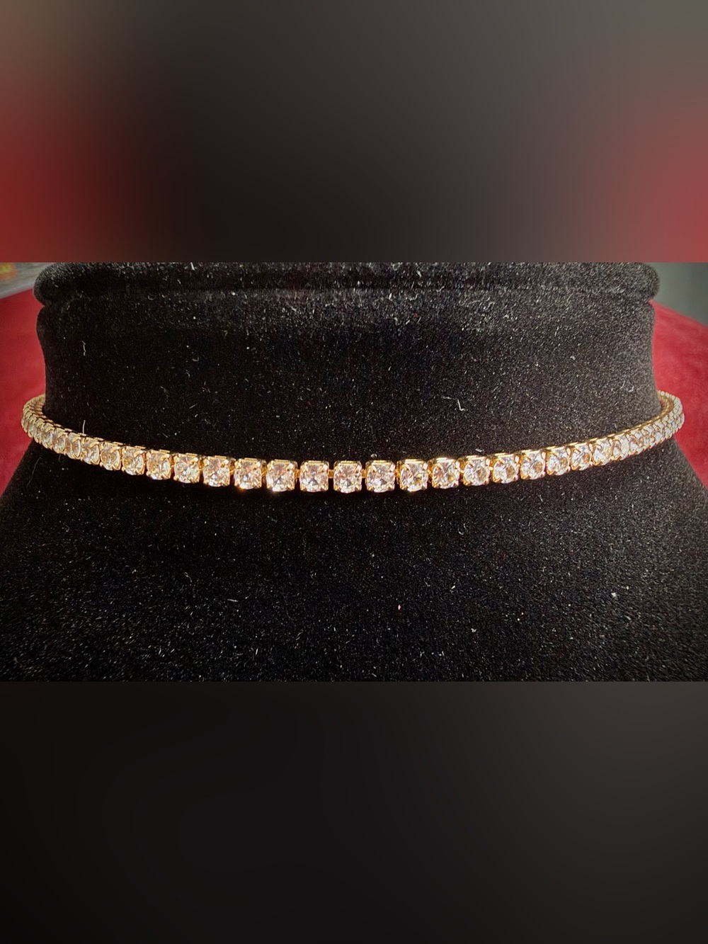 Louisa Gold Tone Rhinestone Tennis Choker Necklace/ Sparkly Adjustable Youth?